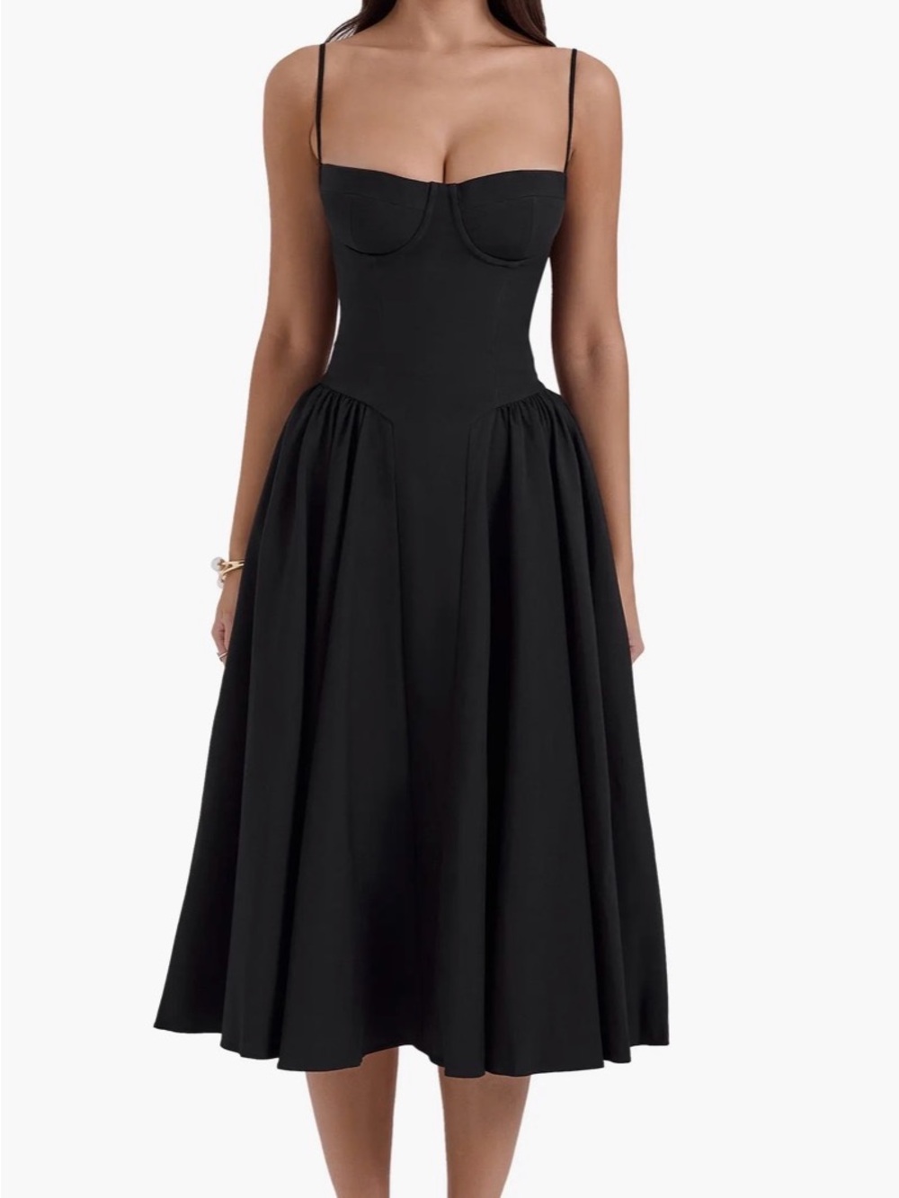 HOUSE OF CB Samaria Black Underwire Fit & Flare Midi Dress XS A/C